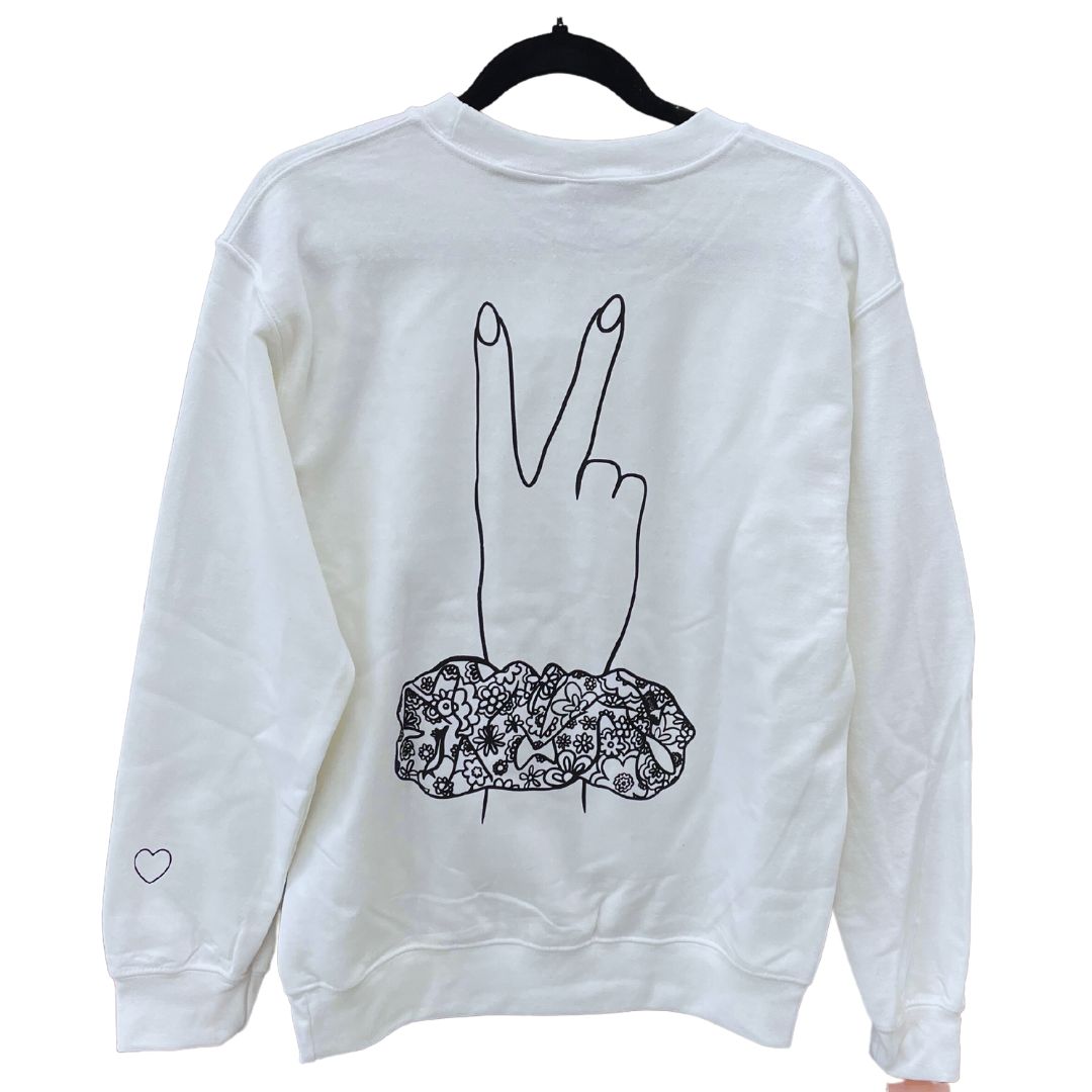 Oversized White Peace Sign Loop Crew