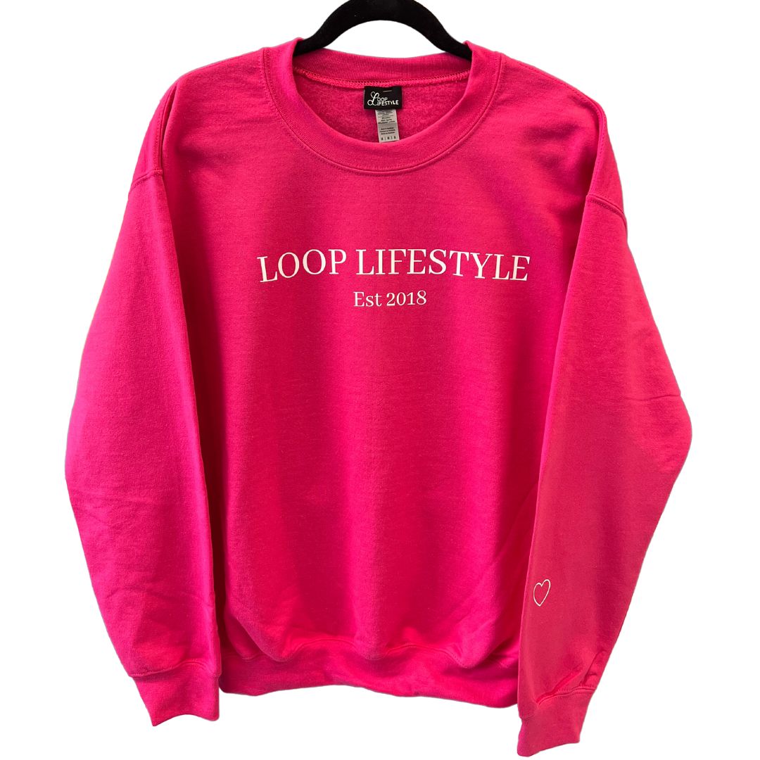 Oversized Hot Pink Peace Sign Loop Crew