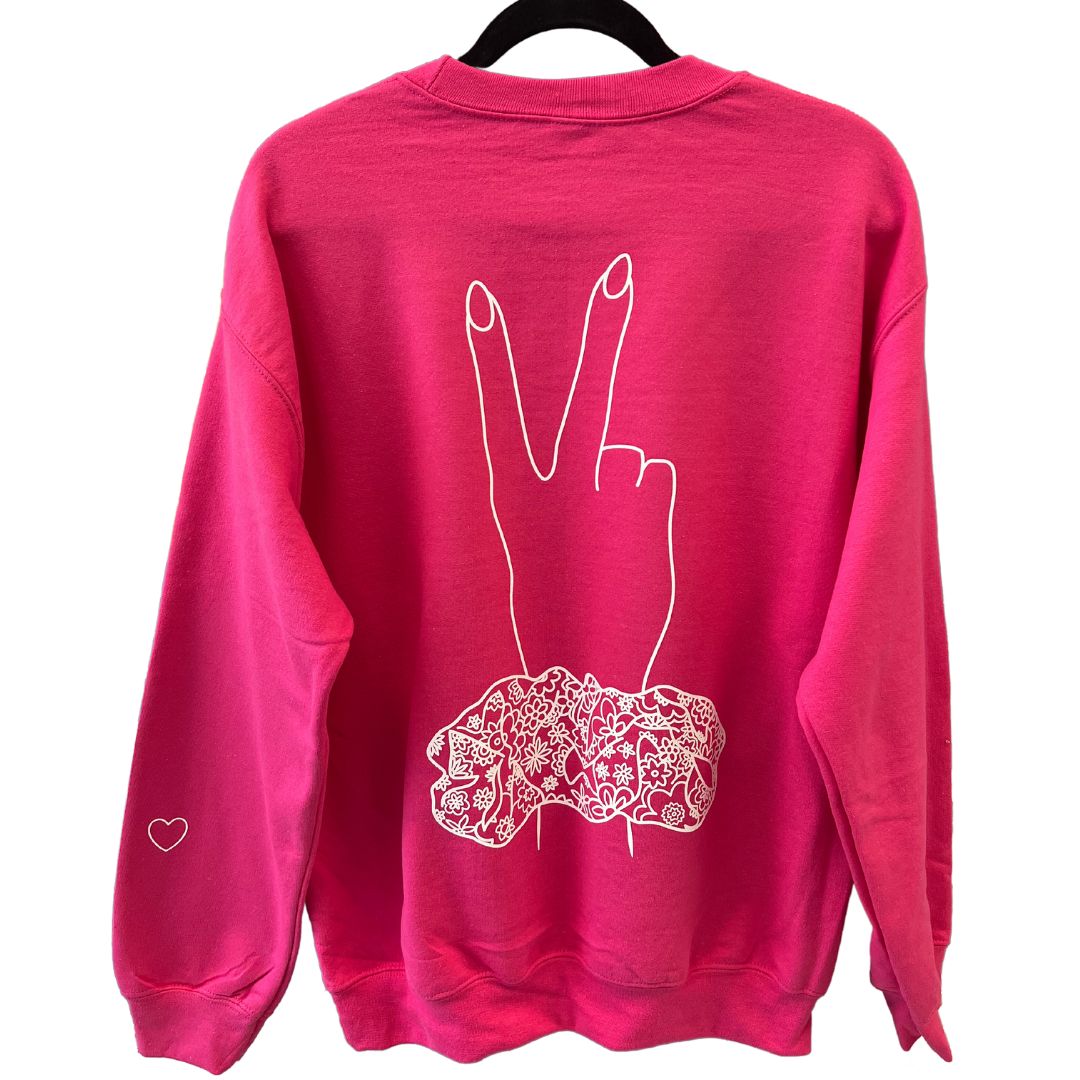 Oversized Hot Pink Peace Sign Loop Crew